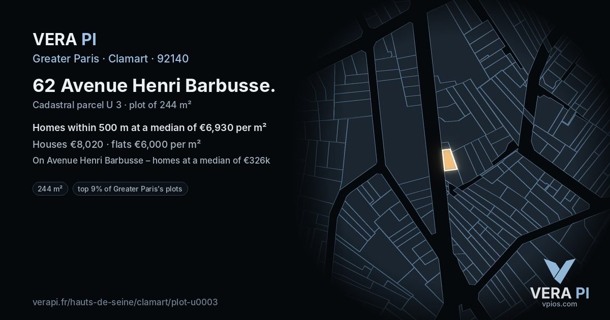62 Avenue Henri Barbusse, Clamart at night – the plot lit, the parcels around coloured by the prices near them