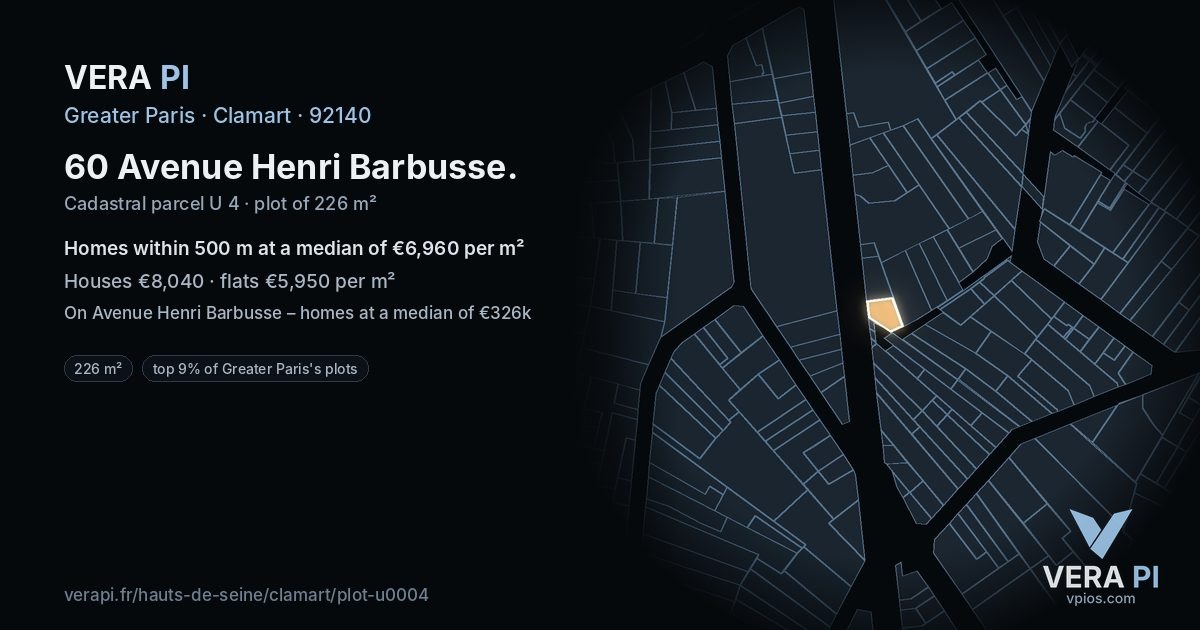60 Avenue Henri Barbusse, Clamart at night – the plot lit, the parcels around coloured by the prices near them
