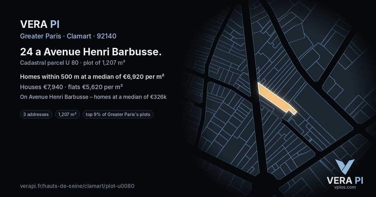 24 a Avenue Henri Barbusse, Clamart at night – the plot lit, the parcels around coloured by the prices near them