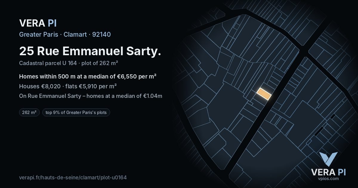25 Rue Emmanuel Sarty, Clamart at night – the plot lit, the parcels around coloured by the prices near them