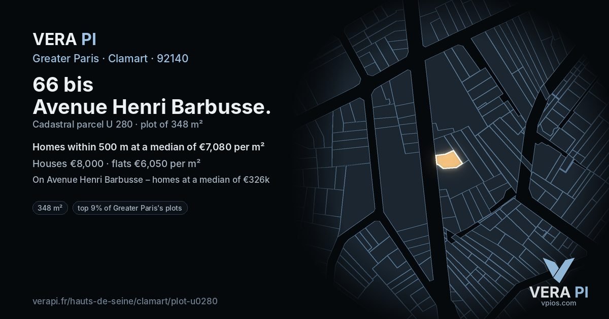 66 bis Avenue Henri Barbusse, Clamart at night – the plot lit, the parcels around coloured by the prices near them