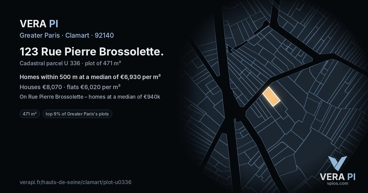 123 Rue Pierre Brossolette, Clamart at night – the plot lit, the parcels around coloured by the prices near them