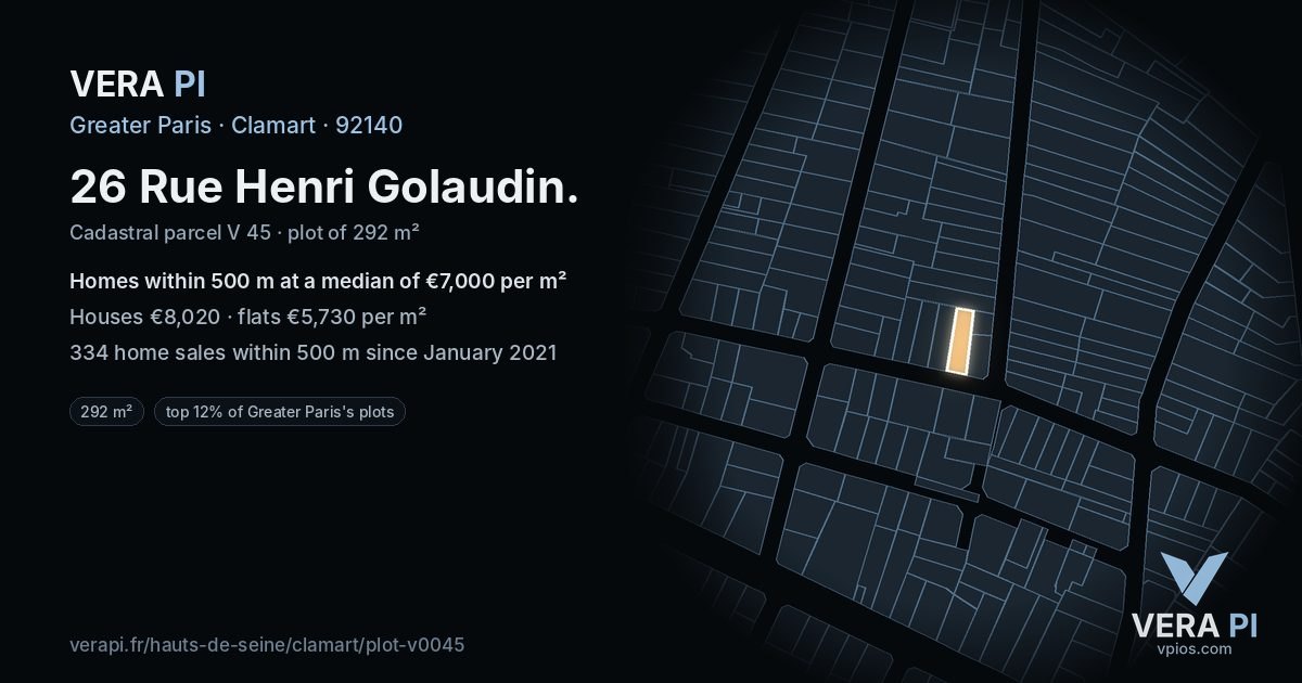 26 Rue Henri Golaudin, Clamart at night – the plot lit, the parcels around coloured by the prices near them