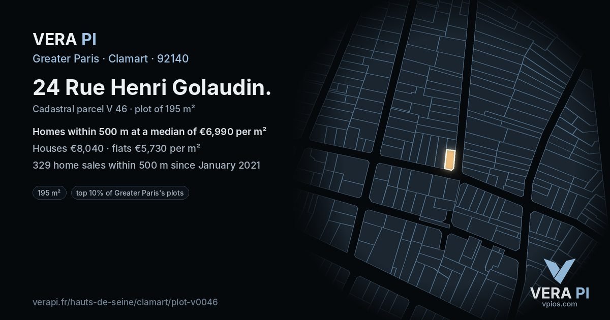 24 Rue Henri Golaudin, Clamart at night – the plot lit, the parcels around coloured by the prices near them