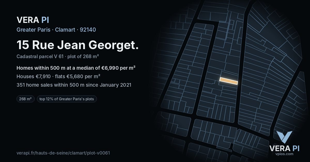 15 Rue Jean Georget, Clamart at night – the plot lit, the parcels around coloured by the prices near them
