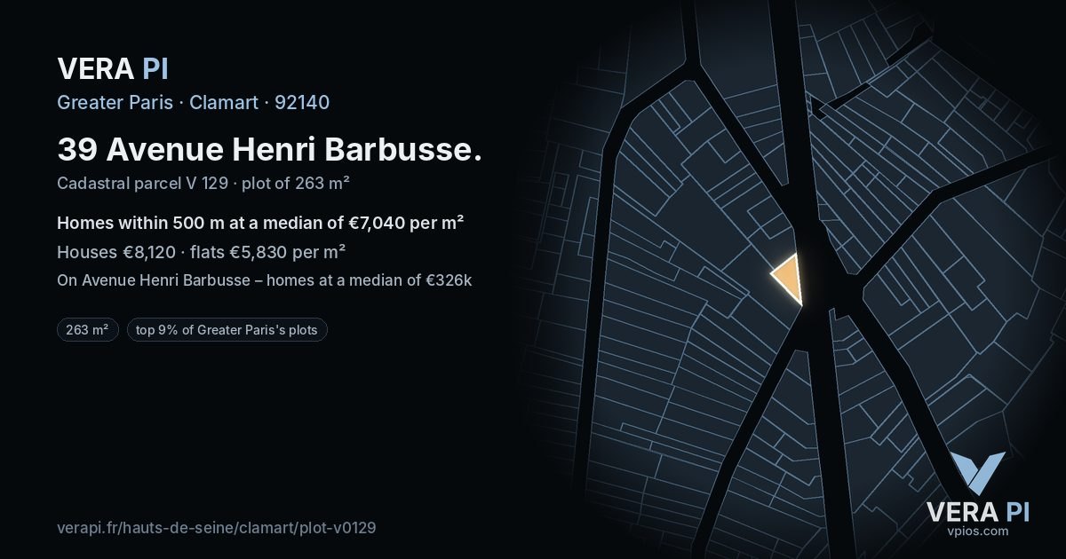 39 Avenue Henri Barbusse, Clamart at night – the plot lit, the parcels around coloured by the prices near them