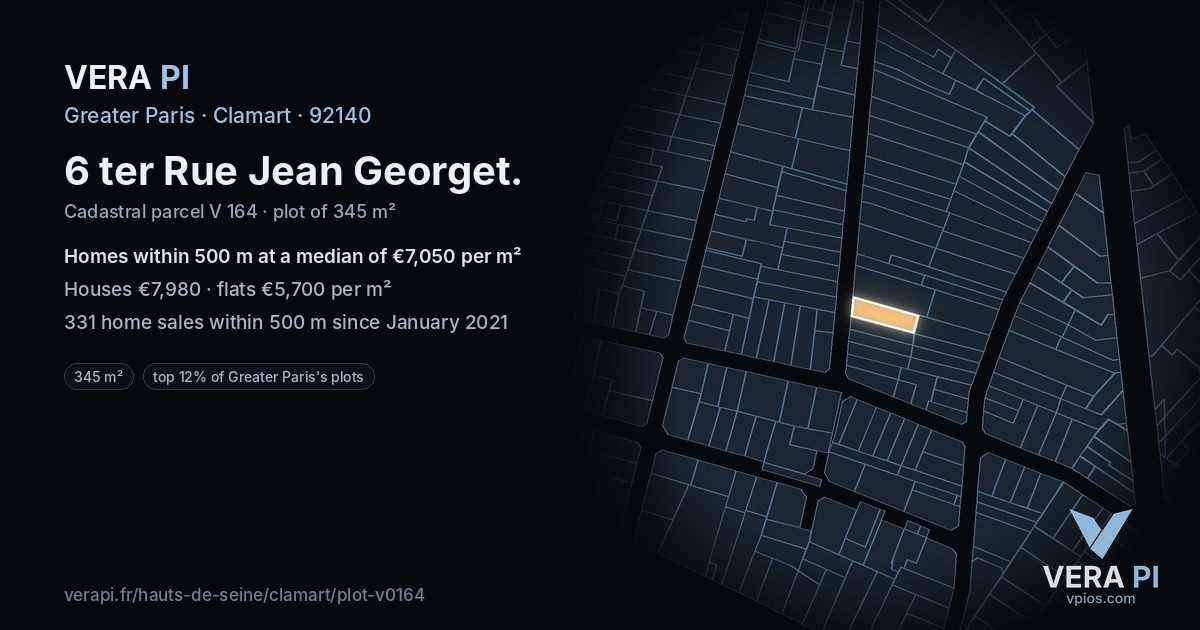 6 ter Rue Jean Georget, Clamart at night – the plot lit, the parcels around coloured by the prices near them