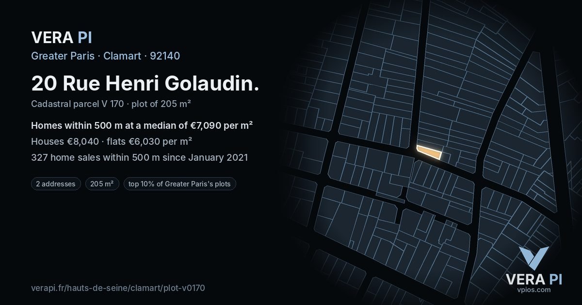 20 Rue Henri Golaudin, Clamart at night – the plot lit, the parcels around coloured by the prices near them