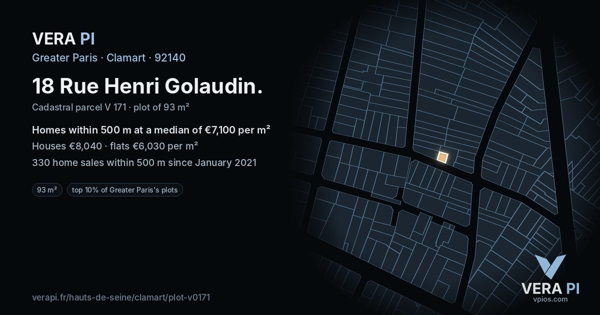 18 Rue Henri Golaudin, Clamart at night – the plot lit, the parcels around coloured by the prices near them