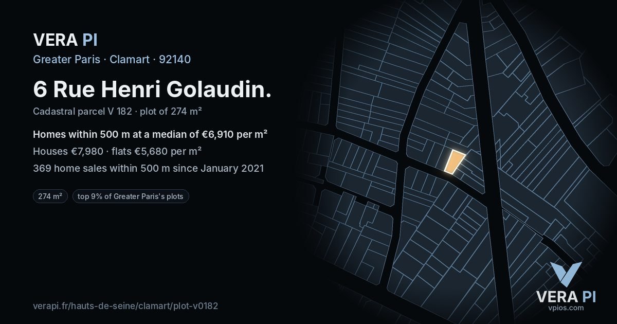 6 Rue Henri Golaudin, Clamart at night – the plot lit, the parcels around coloured by the prices near them