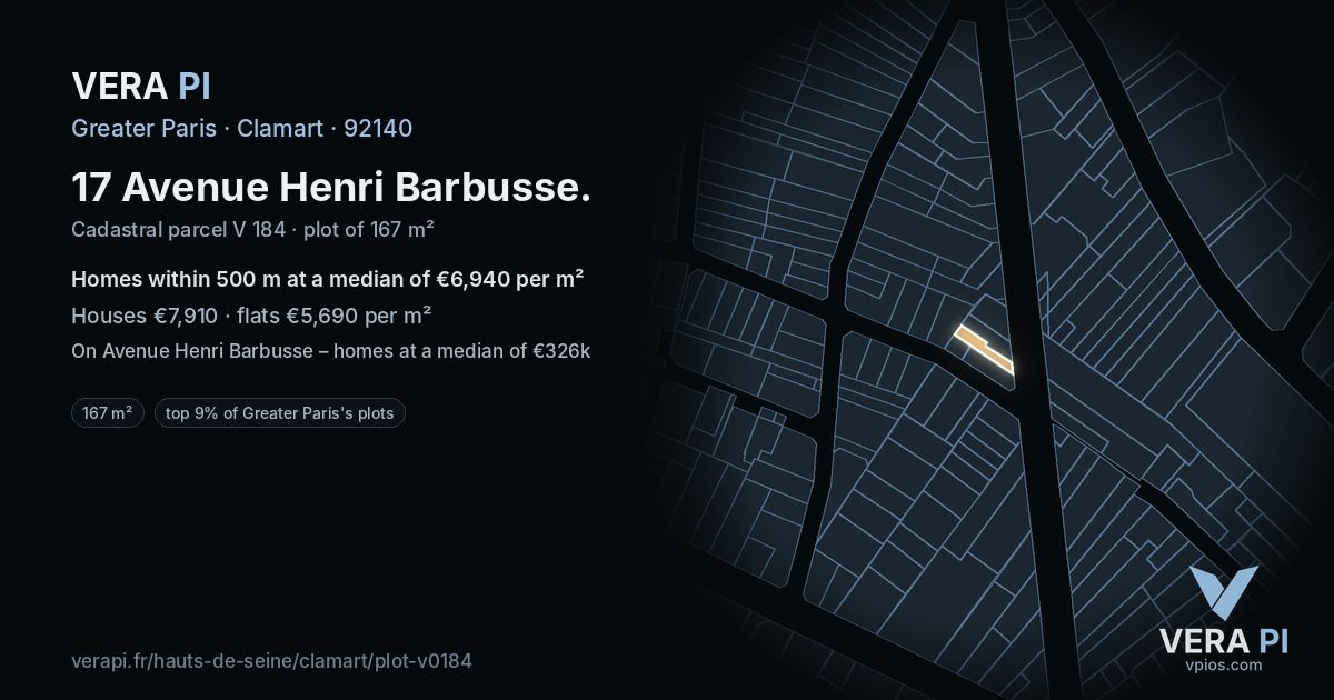 17 Avenue Henri Barbusse, Clamart at night – the plot lit, the parcels around coloured by the prices near them