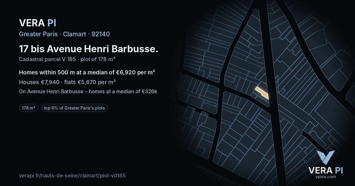17 bis Avenue Henri Barbusse, Clamart at night – the plot lit, the parcels around coloured by the prices near them