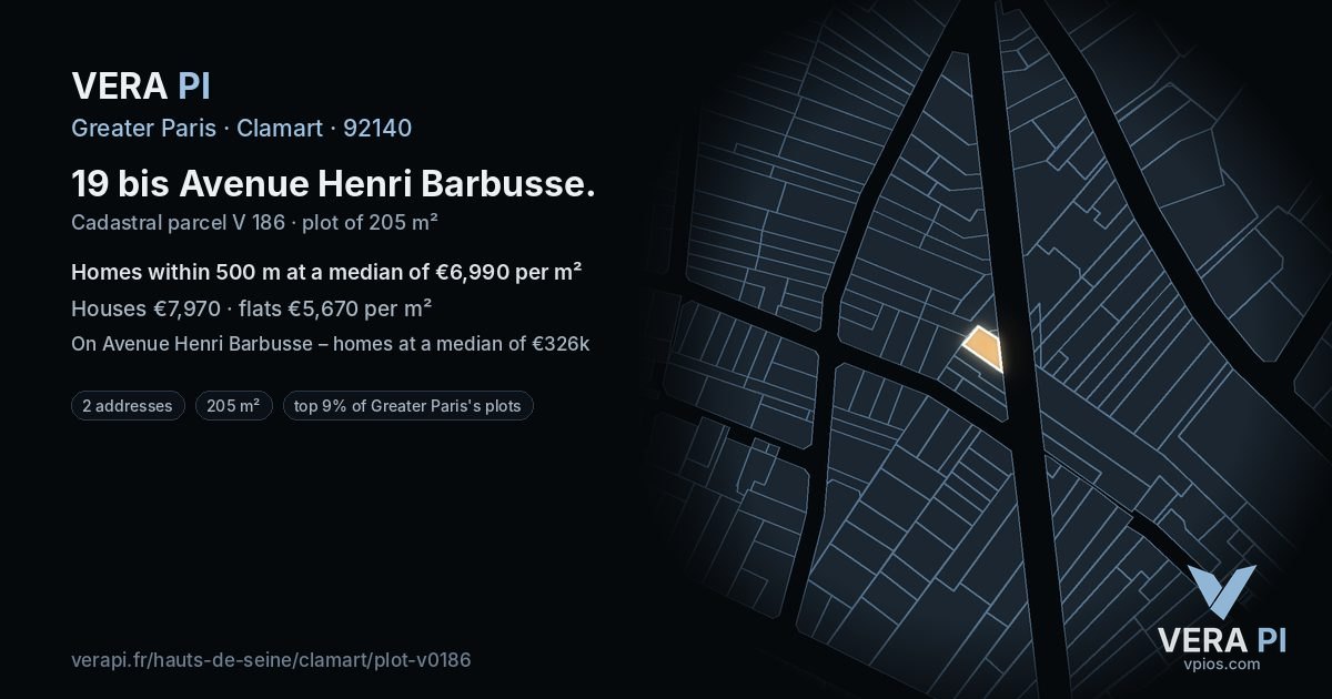 19 bis Avenue Henri Barbusse, Clamart at night – the plot lit, the parcels around coloured by the prices near them