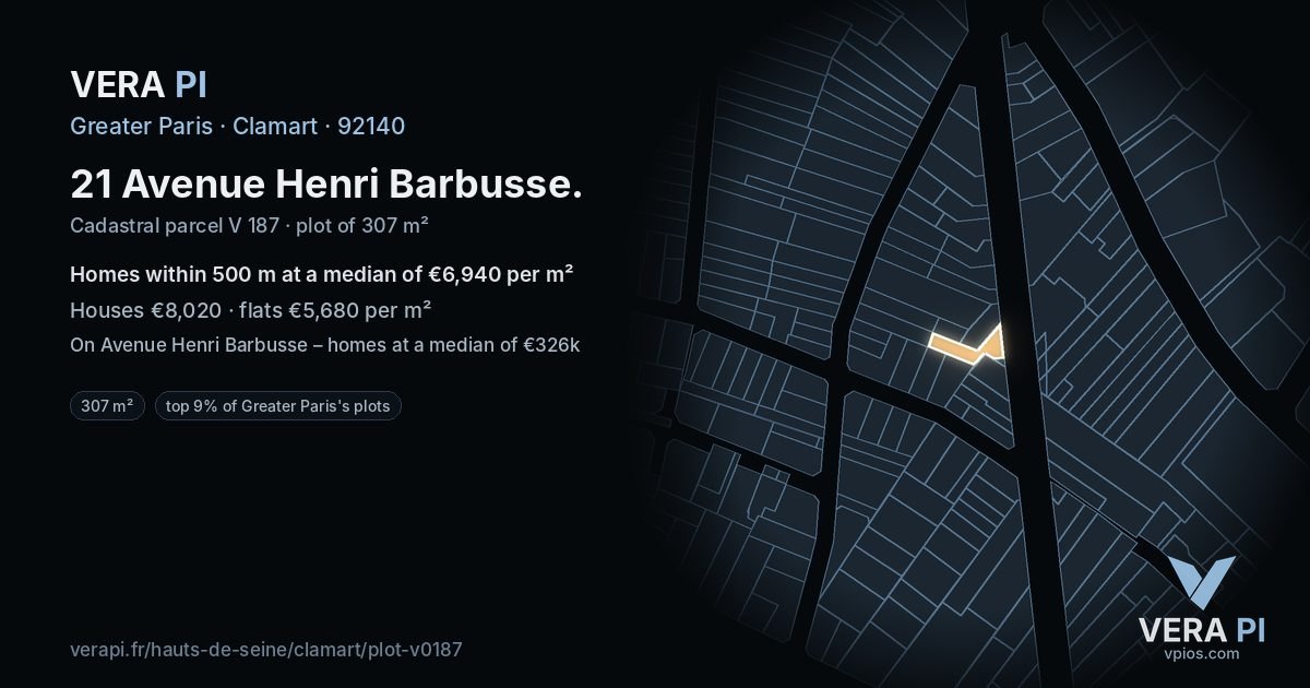 21 Avenue Henri Barbusse, Clamart at night – the plot lit, the parcels around coloured by the prices near them
