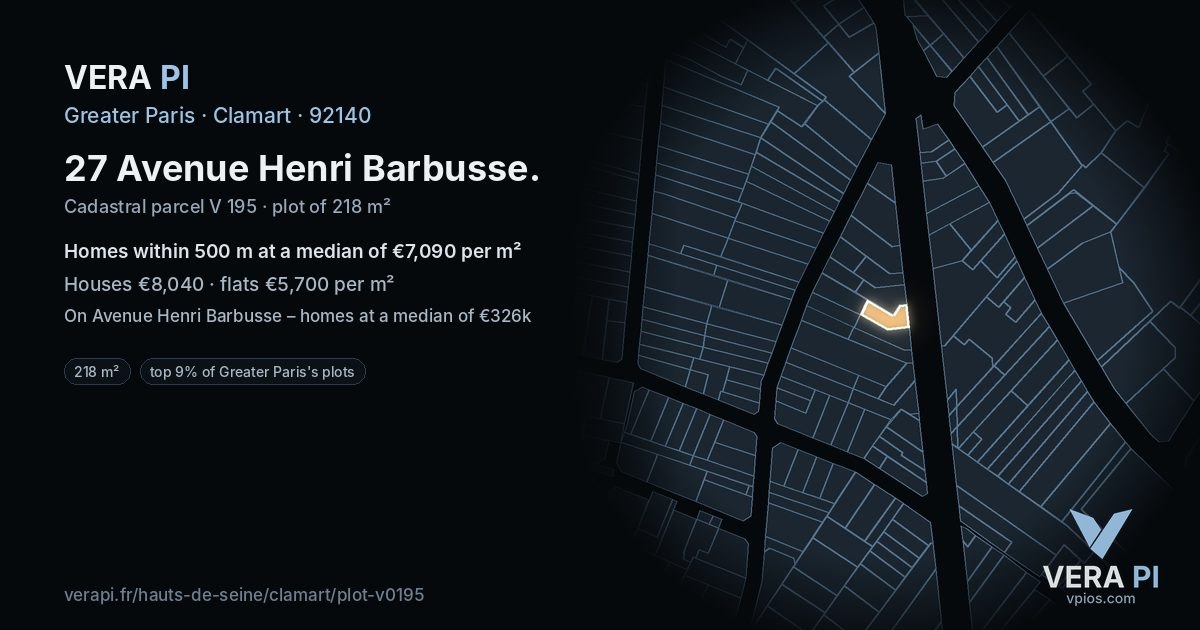 27 Avenue Henri Barbusse, Clamart at night – the plot lit, the parcels around coloured by the prices near them