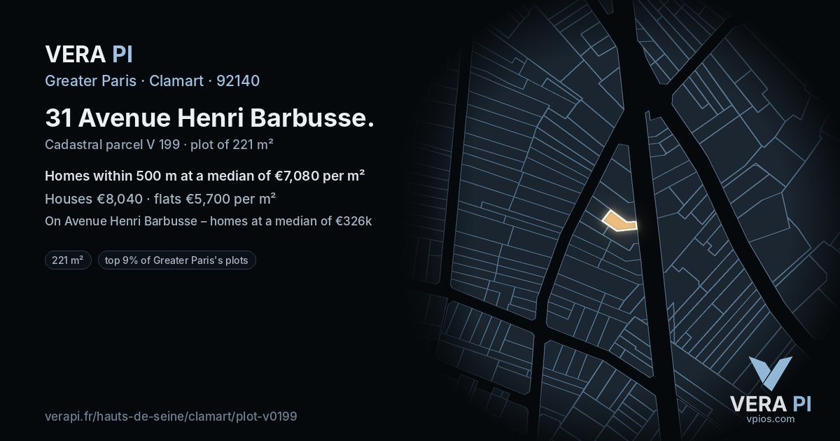 31 Avenue Henri Barbusse, Clamart at night – the plot lit, the parcels around coloured by the prices near them