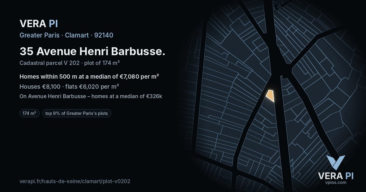 35 Avenue Henri Barbusse, Clamart at night – the plot lit, the parcels around coloured by the prices near them