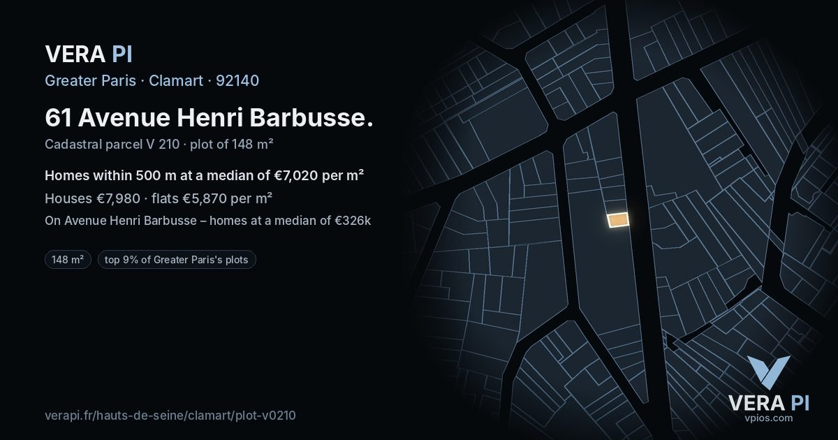 61 Avenue Henri Barbusse, Clamart at night – the plot lit, the parcels around coloured by the prices near them