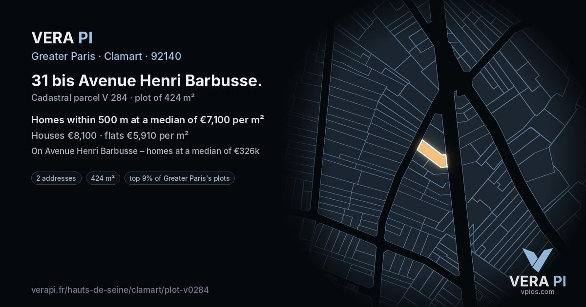 31 bis Avenue Henri Barbusse, Clamart at night – the plot lit, the parcels around coloured by the prices near them
