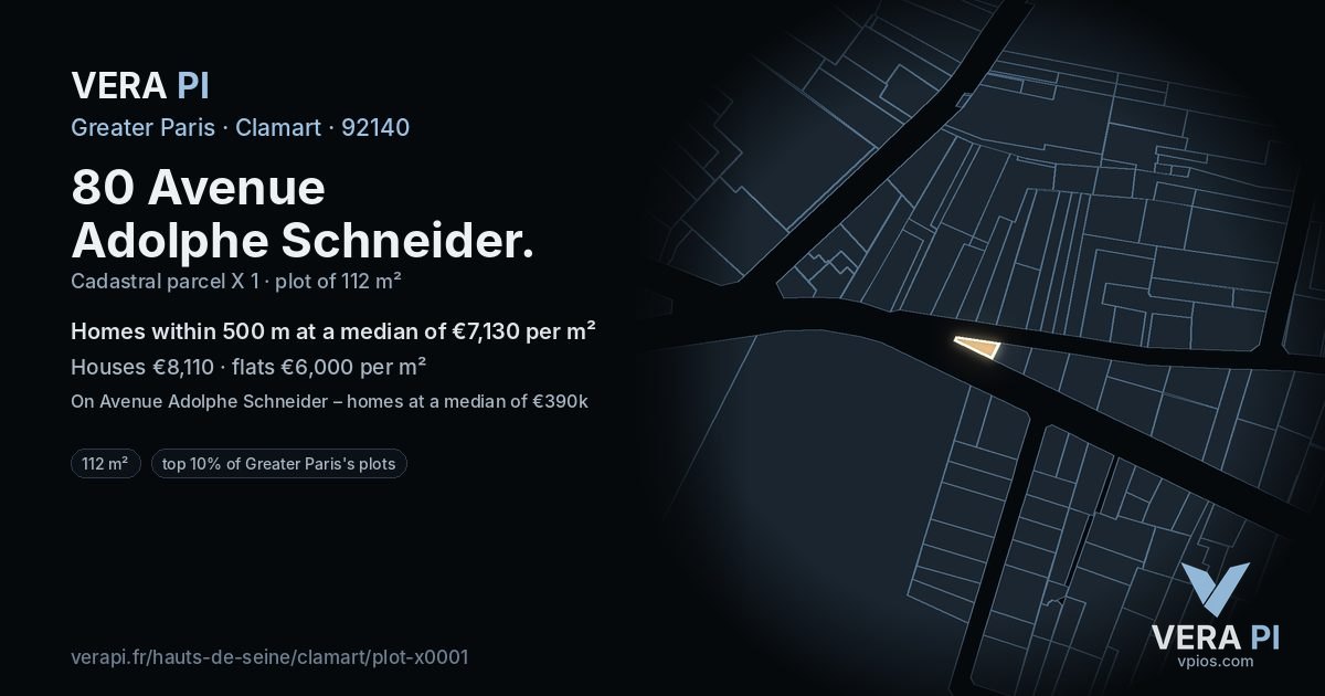 80 Avenue Adolphe Schneider, Clamart at night – the plot lit, the parcels around coloured by the prices near them