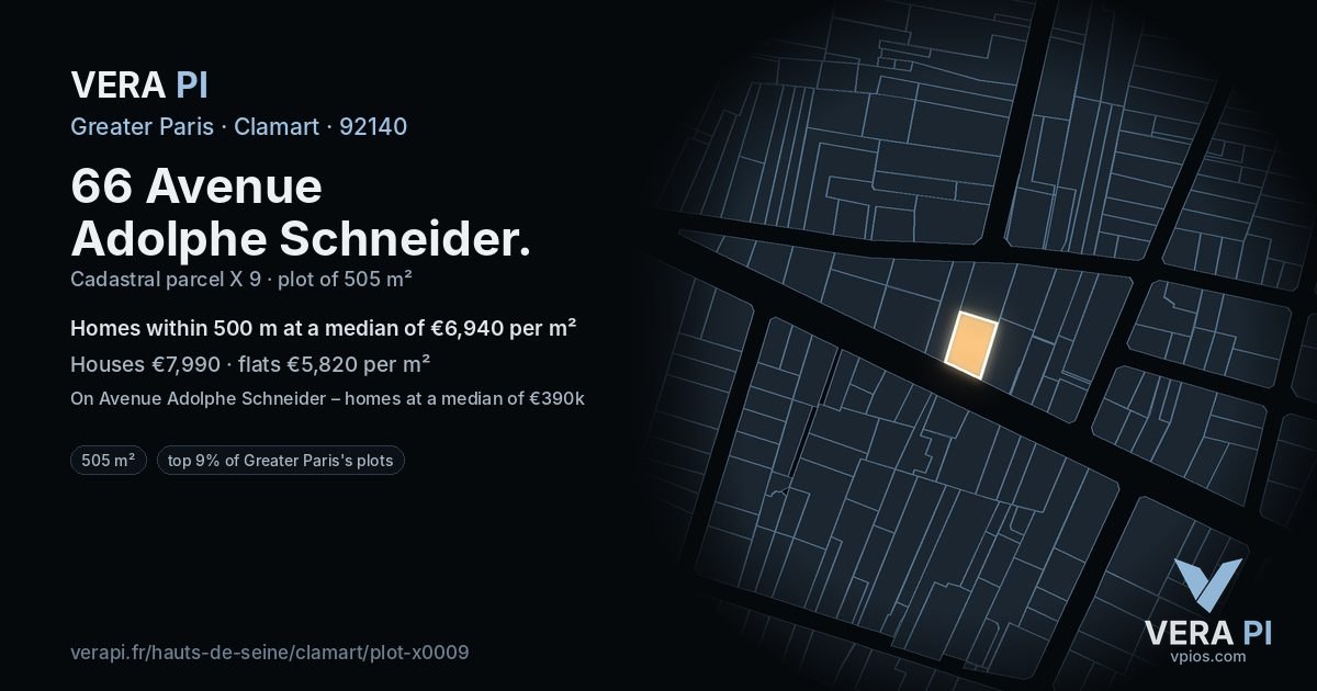 66 Avenue Adolphe Schneider, Clamart at night – the plot lit, the parcels around coloured by the prices near them