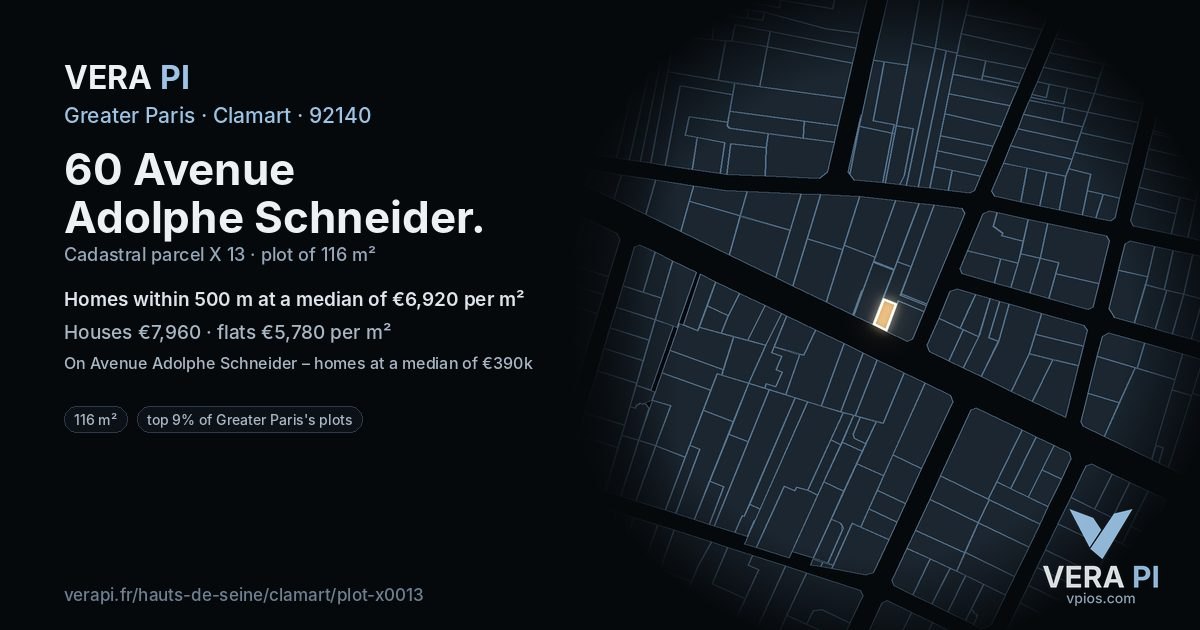 60 Avenue Adolphe Schneider, Clamart at night – the plot lit, the parcels around coloured by the prices near them