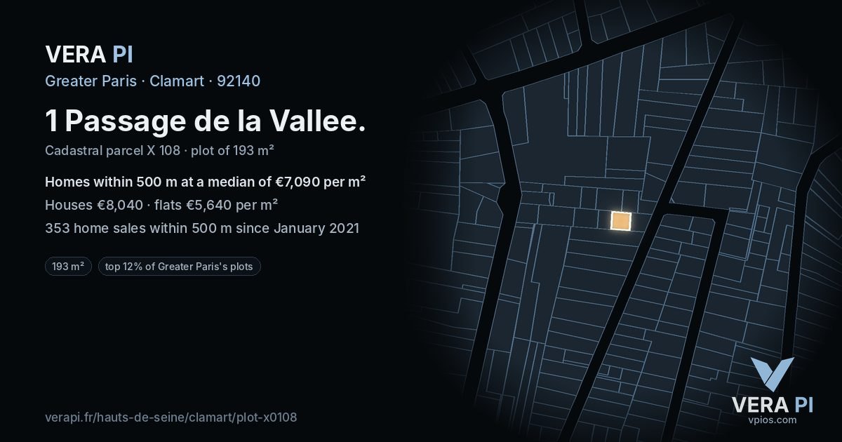 1 Passage de la Vallee, Clamart at night – the plot lit, the parcels around coloured by the prices near them