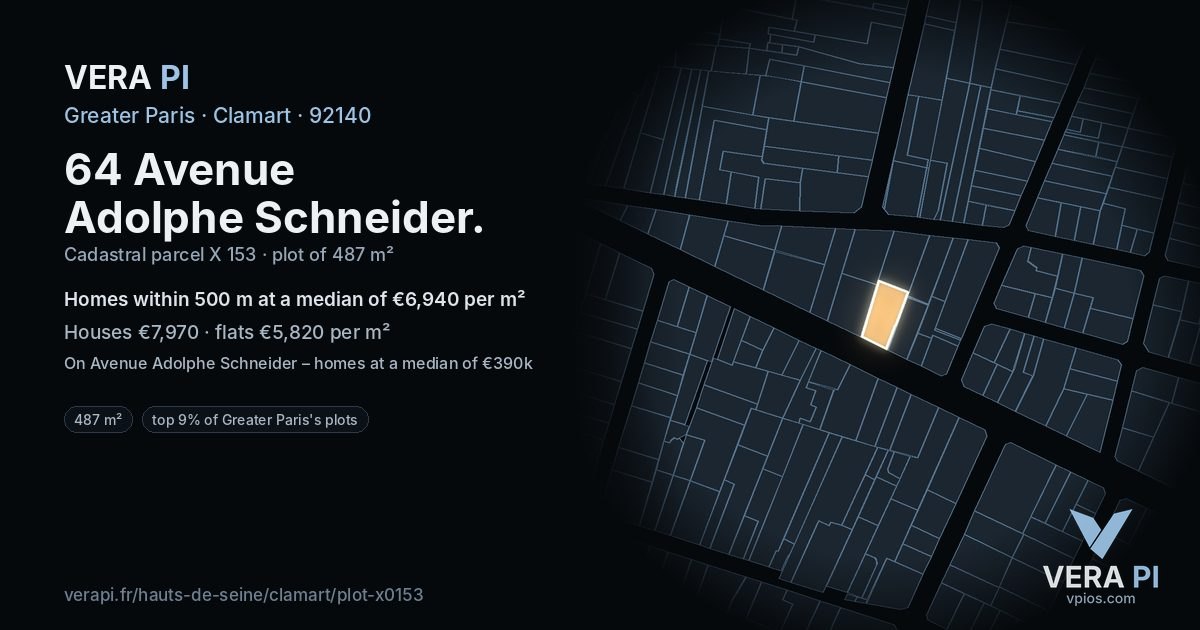 64 Avenue Adolphe Schneider, Clamart at night – the plot lit, the parcels around coloured by the prices near them