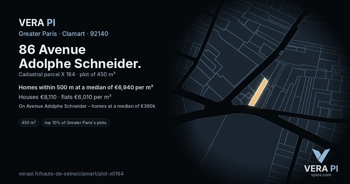 86 Avenue Adolphe Schneider, Clamart at night – the plot lit, the parcels around coloured by the prices near them