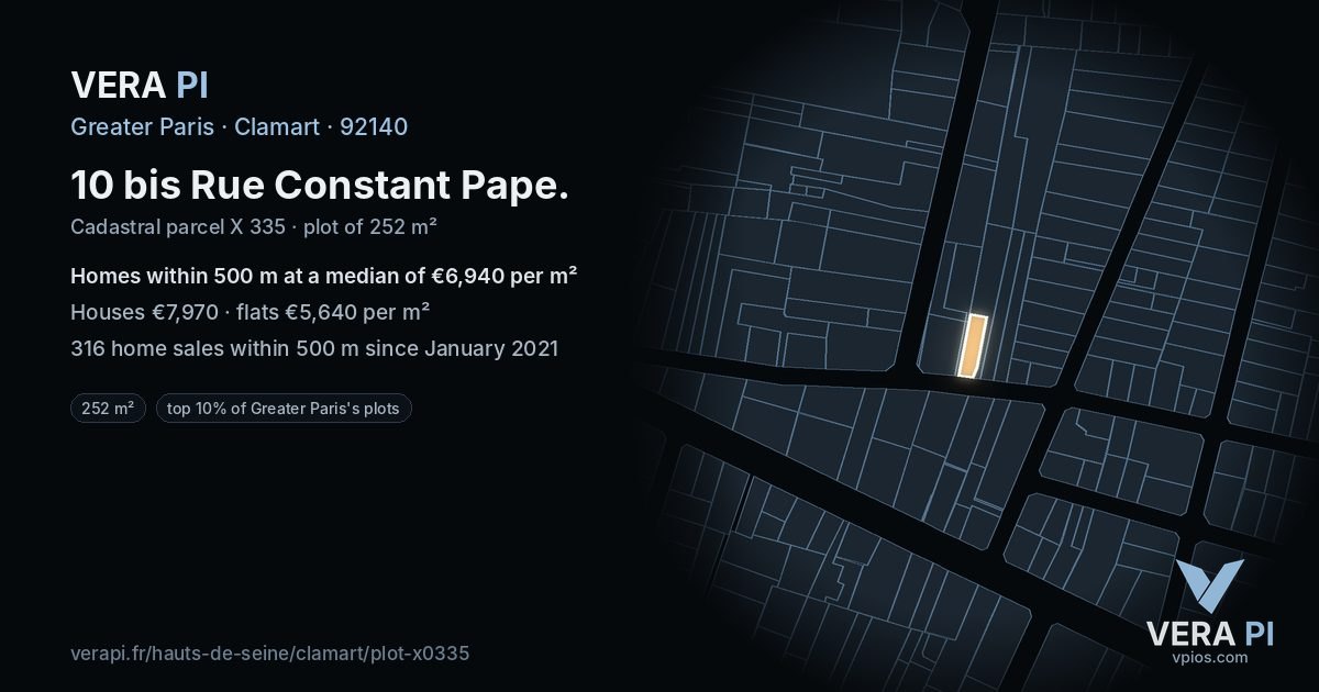 10 bis Rue Constant Pape, Clamart at night – the plot lit, the parcels around coloured by the prices near them