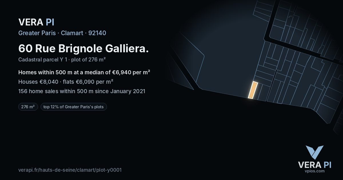 60 Rue Brignole Galliera, Clamart at night – the plot lit, the parcels around coloured by the prices near them