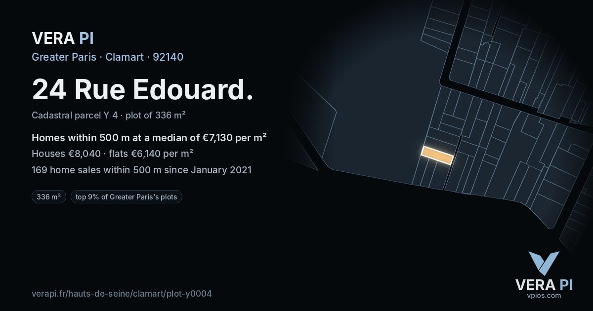 24 Rue Edouard, Clamart at night – the plot lit, the parcels around coloured by the prices near them