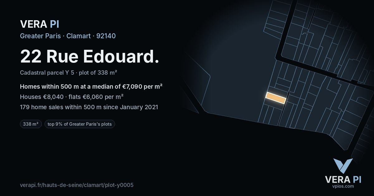 22 Rue Edouard, Clamart at night – the plot lit, the parcels around coloured by the prices near them