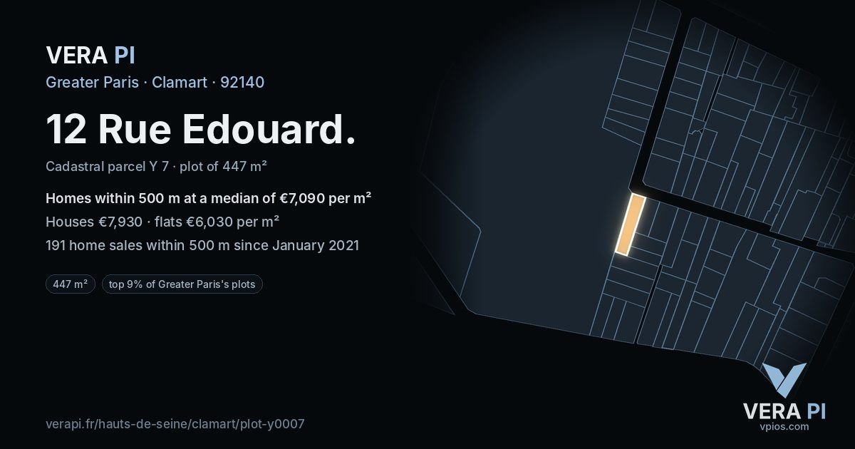 12 Rue Edouard, Clamart at night – the plot lit, the parcels around coloured by the prices near them
