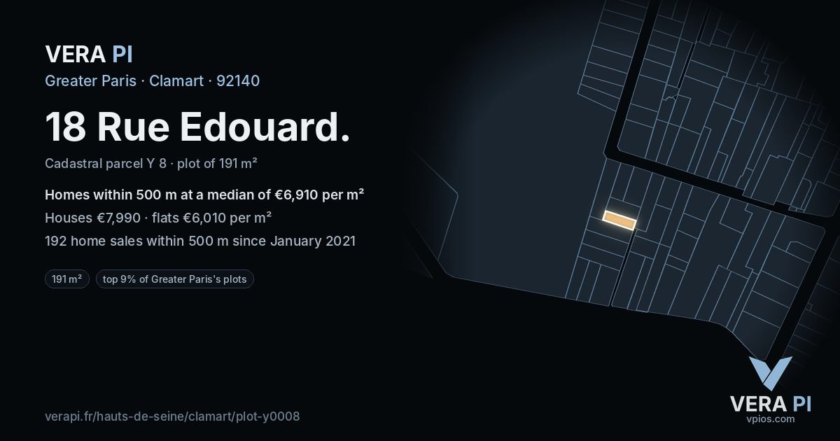 18 Rue Edouard, Clamart at night – the plot lit, the parcels around coloured by the prices near them