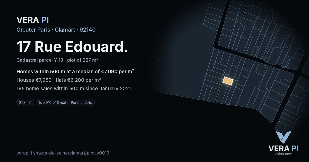 17 Rue Edouard, Clamart at night – the plot lit, the parcels around coloured by the prices near them