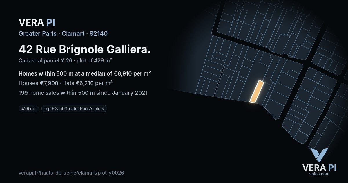 42 Rue Brignole Galliera, Clamart at night – the plot lit, the parcels around coloured by the prices near them