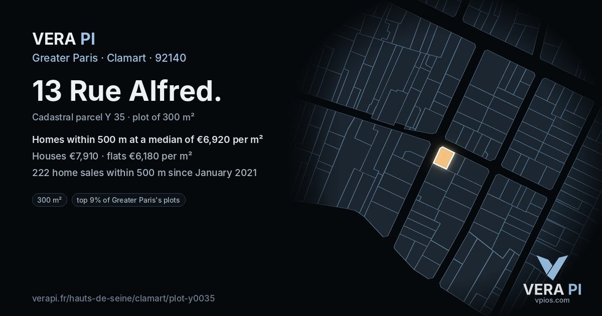 13 Rue Alfred, Clamart at night – the plot lit, the parcels around coloured by the prices near them
