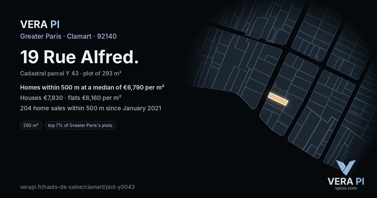 19 Rue Alfred, Clamart at night – the plot lit, the parcels around coloured by the prices near them