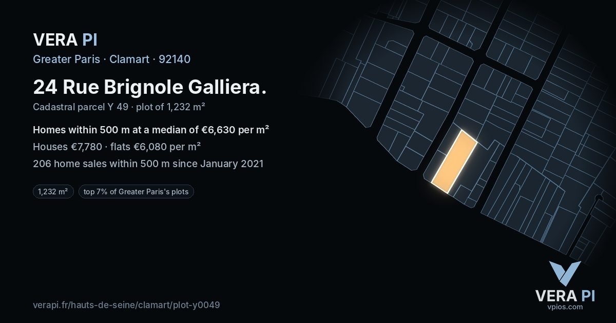 24 Rue Brignole Galliera, Clamart at night – the plot lit, the parcels around coloured by the prices near them