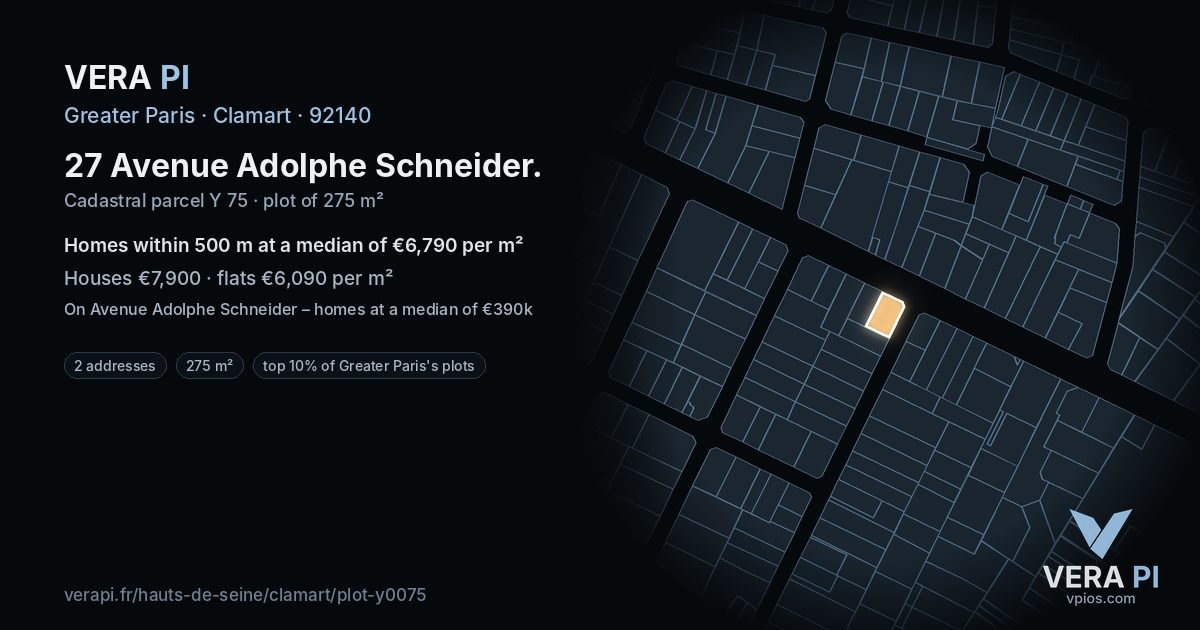 27 Avenue Adolphe Schneider, Clamart at night – the plot lit, the parcels around coloured by the prices near them