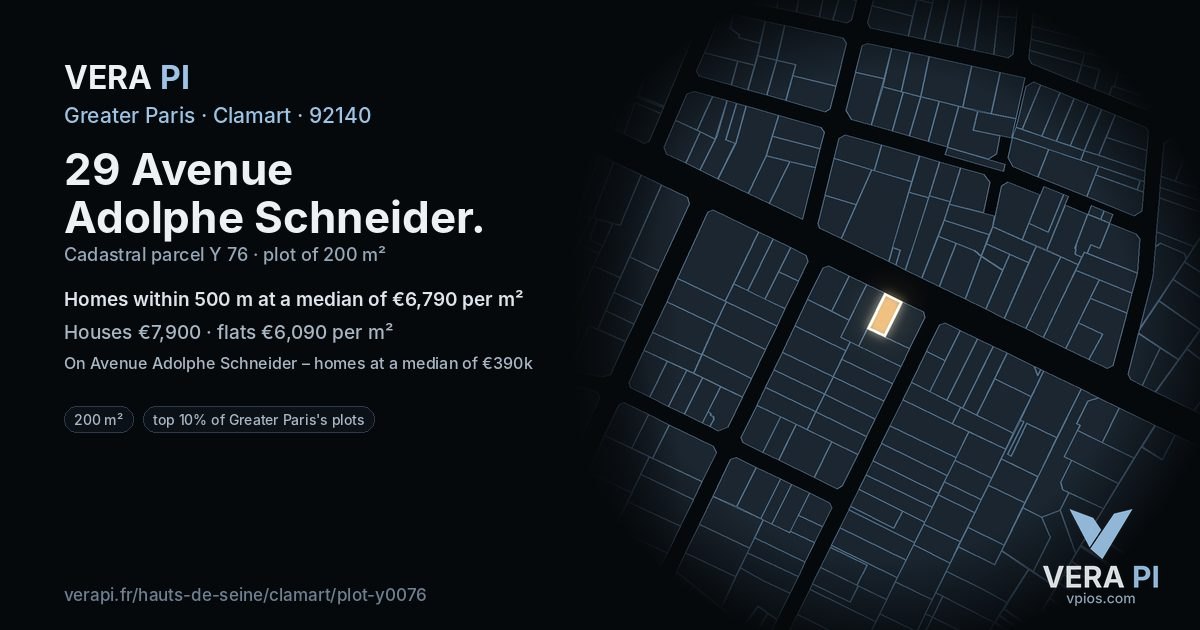 29 Avenue Adolphe Schneider, Clamart at night – the plot lit, the parcels around coloured by the prices near them