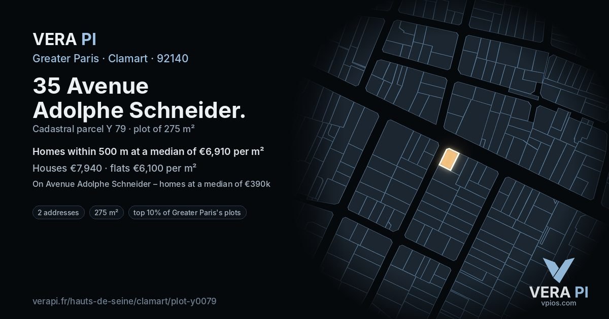 35 Avenue Adolphe Schneider, Clamart at night – the plot lit, the parcels around coloured by the prices near them