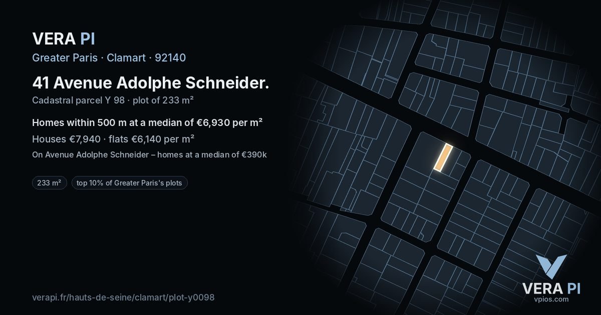 41 Avenue Adolphe Schneider, Clamart at night – the plot lit, the parcels around coloured by the prices near them