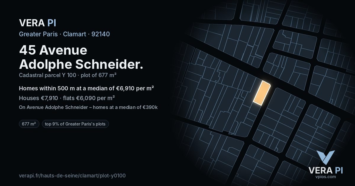 45 Avenue Adolphe Schneider, Clamart at night – the plot lit, the parcels around coloured by the prices near them