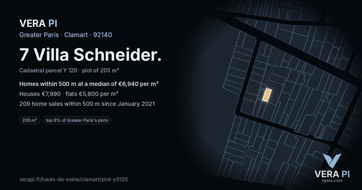 7 Villa Schneider, Clamart at night – the plot lit, the parcels around coloured by the prices near them