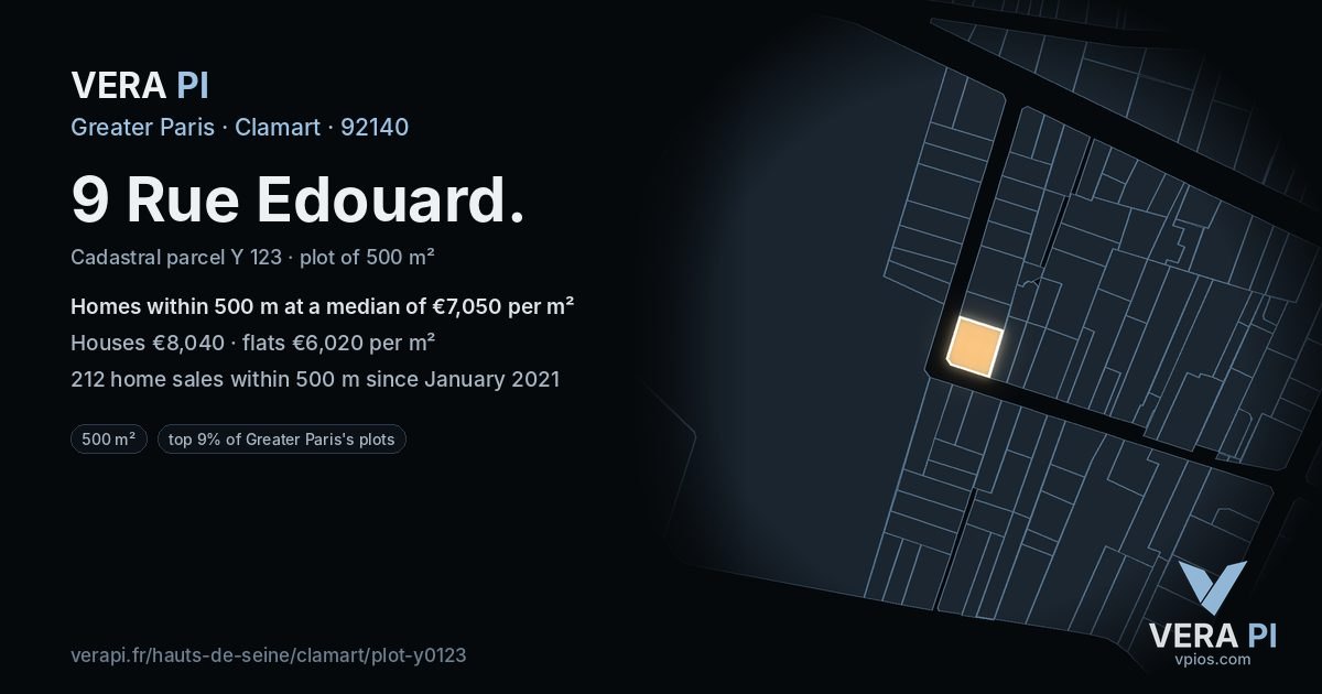 9 Rue Edouard, Clamart at night – the plot lit, the parcels around coloured by the prices near them