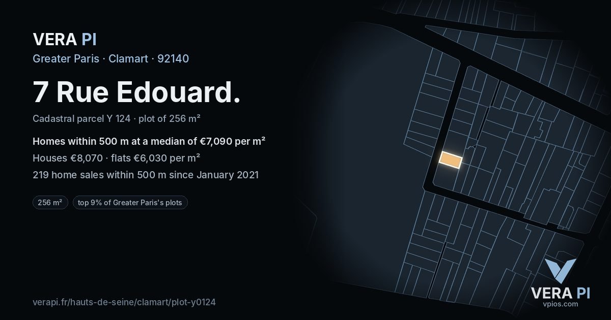 7 Rue Edouard, Clamart at night – the plot lit, the parcels around coloured by the prices near them