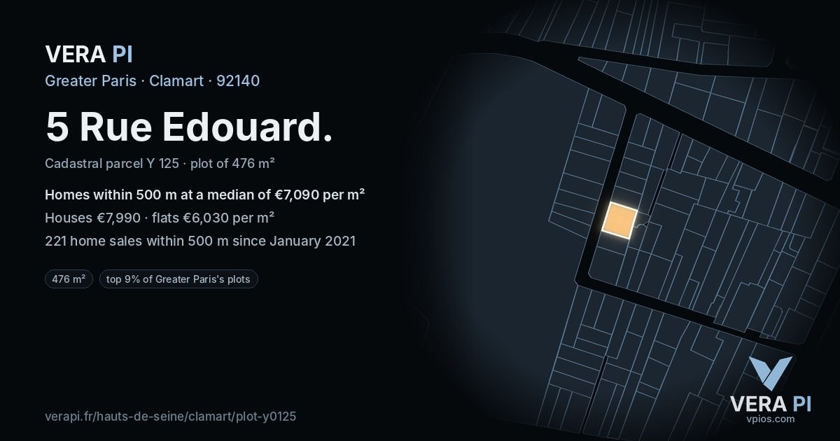 5 Rue Edouard, Clamart at night – the plot lit, the parcels around coloured by the prices near them