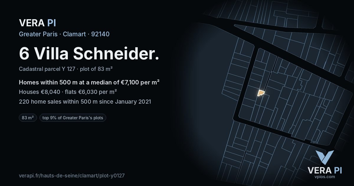 6 Villa Schneider, Clamart at night – the plot lit, the parcels around coloured by the prices near them